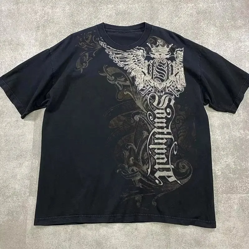 

Летняя классическая футболка большого размера с принтом Y2K в готическом стиле, уличные готические хлопковые топы с круглым вырезом для мужчин и женщин, повседневная уличная одежда