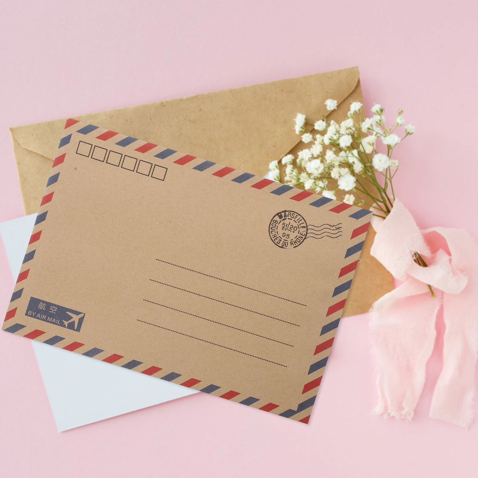 

48 шт., винтажный набор канцелярских принадлежностей с авиапочтой, ретро-бумага для писем, крафт-поздравительные открытки, свадебные приглашения, благодарственная открытка