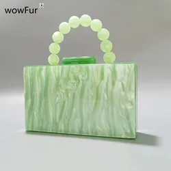 New Lemond Green Acrylic Bead Chain Handle Evening Bags Women Clutch Purses And Handbags Designer Luxury Wedding Party Mini Flap