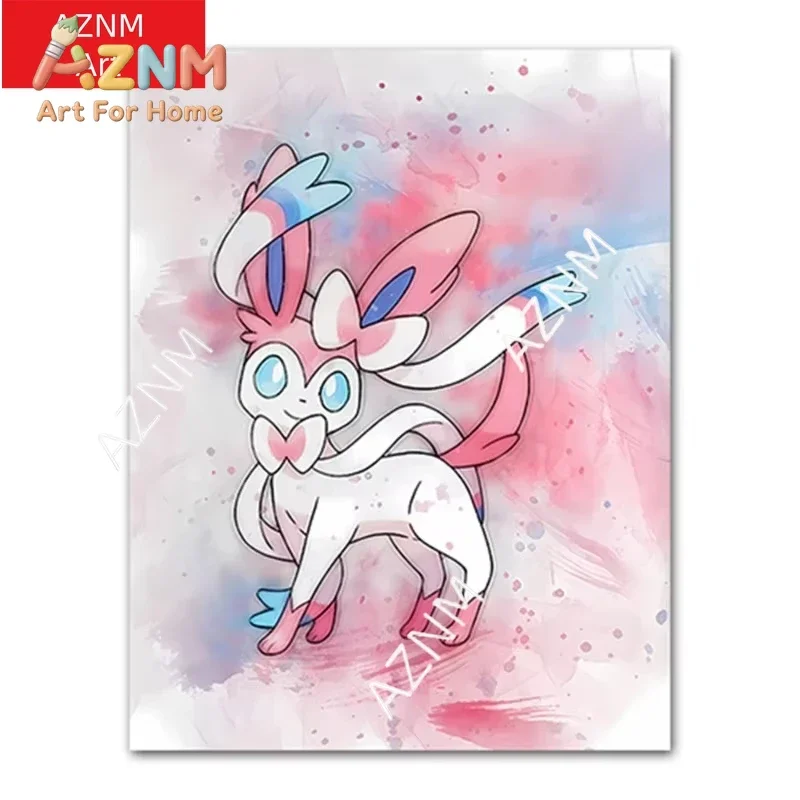 AZNM Pokemon Starter Watercolor Canvas Wall Art, Unframed Canvas Print Poster for Bedroom Living Room Home Art Decor Gift
