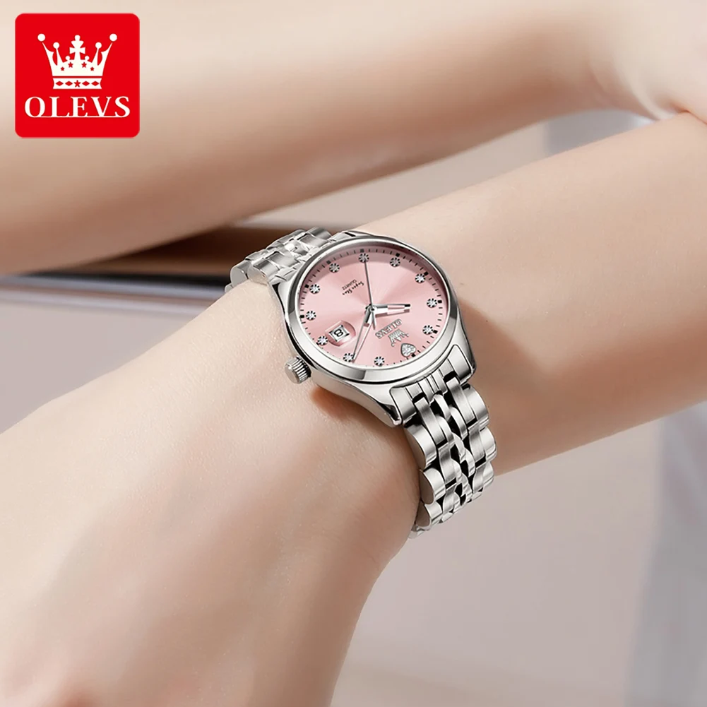 OLEVS Women's Watches 5649L Trend Fashion Original Quartz Watch for Lady Stainless Steel Strap Waterproof Luminous Date Elegant