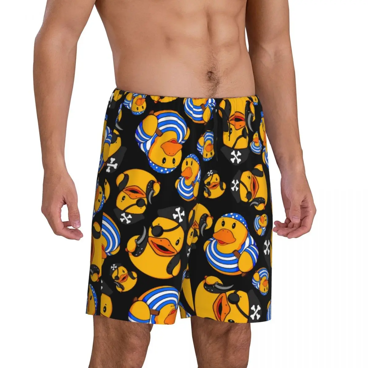 Custom Cartoon Animal Rubber Duck Pajama Bottoms Men Lounge Sleep Shorts Drawstring Sleepwear Pjs with Pockets