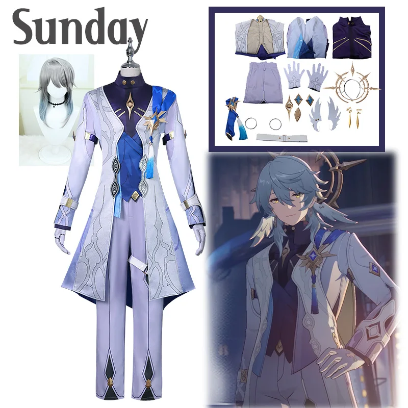 Sunday Cosplay Costume Game Honkai Star Rail Mr. Sunday Cosplay Costume Uniform Outfits Wig Shoes Prop Anime Role Play Suits