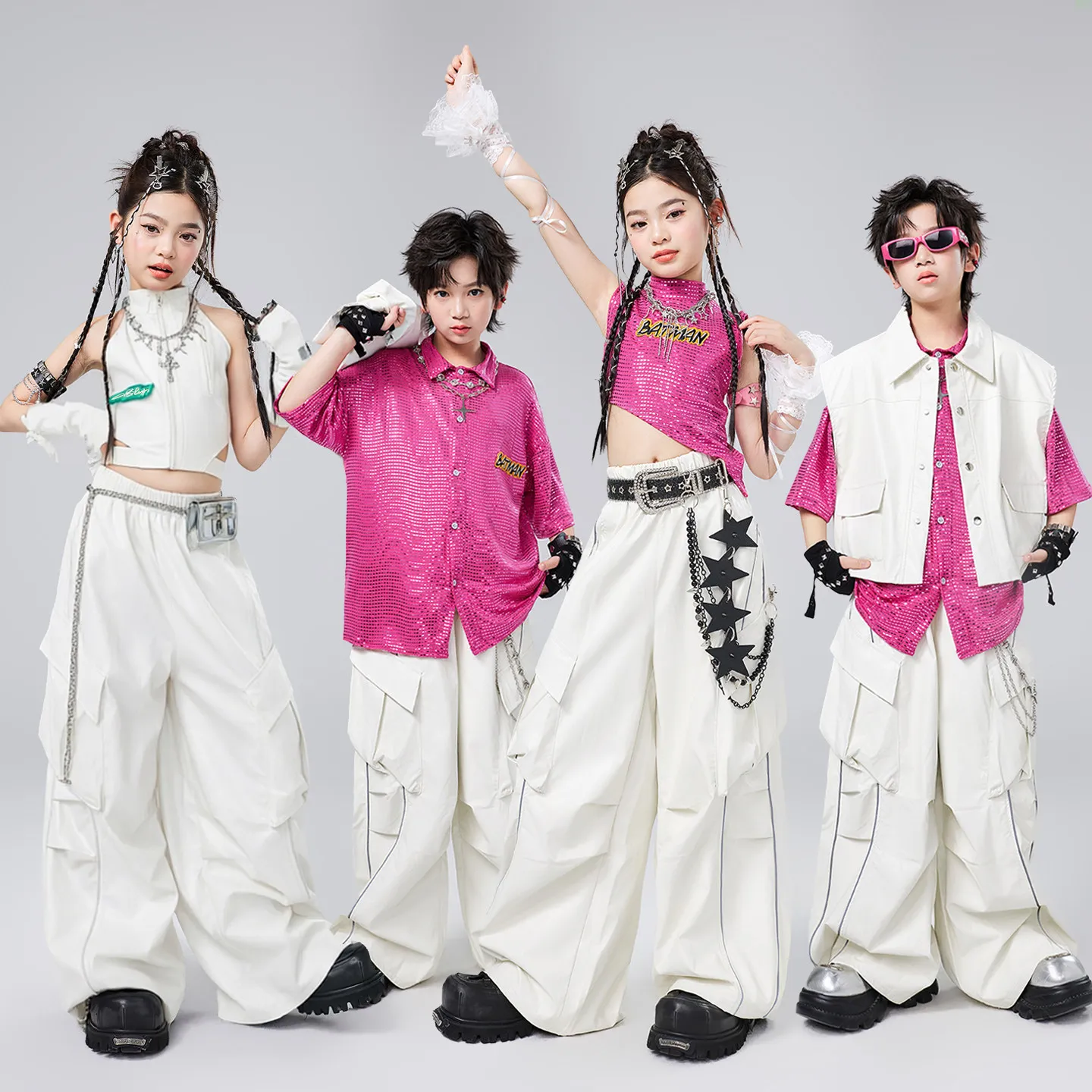 

Kids Street Wear Hip Hop Dance Costume Girls Jazz Dance Performance Outfits Boys Ballroom Dance Suit K-pop Clothes XS11406