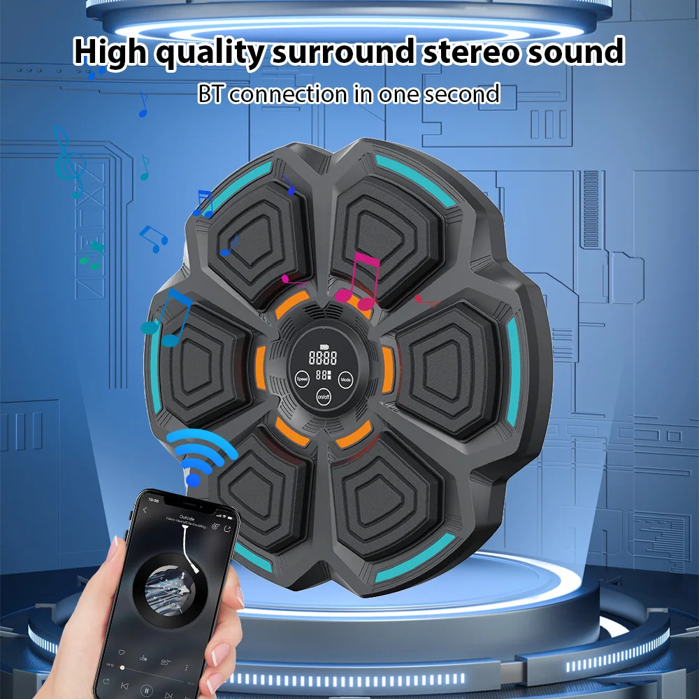 Music Boxing Machine with Boxing Gloves Music Playback Light BT Wall Mounted Smart Music Punch Machine 9 Speed Adjustment Levels