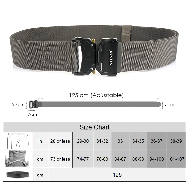 HSSEE 5cm Wide Belt for Men 2 Inch Elastic Belt Quick Release Aluminum Buckle Outdoor Casual Belt Military Tactical Girdle Male