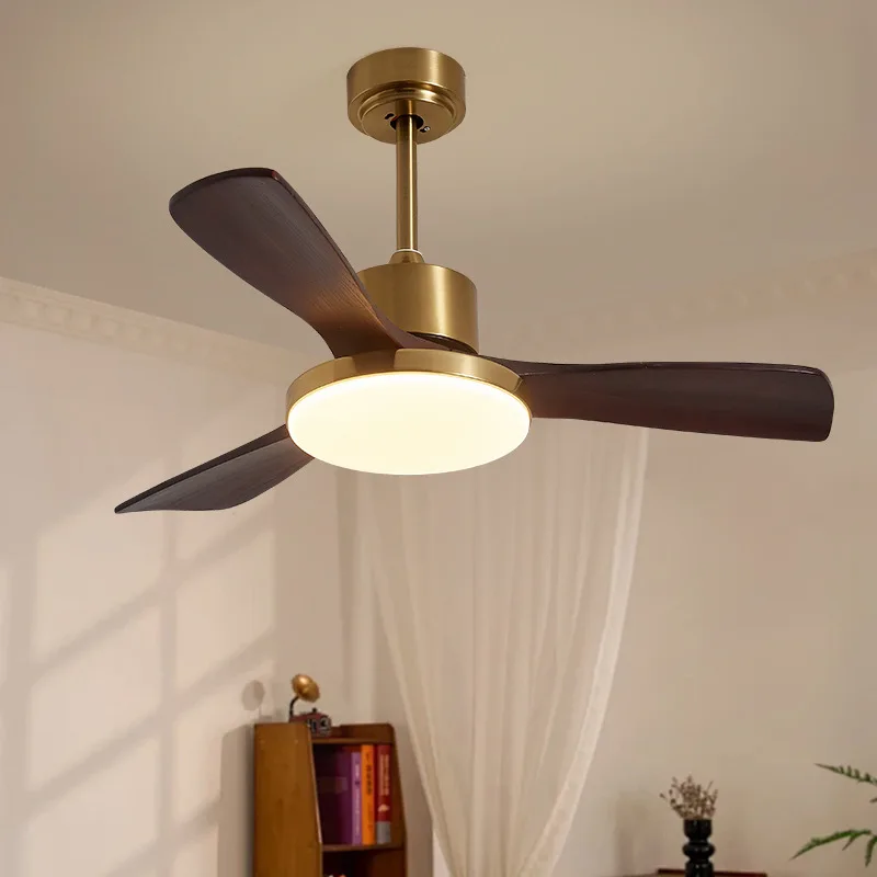 

French medieval fan light 2025 new walnut color living room dining room fan light frequency conversion