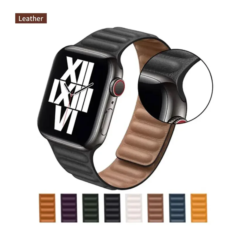 애플 워치 밴드용 가죽 루프 스트랩, 마그네틱 링크 팔찌, iWatch Ultra 49mm 시리즈 8 7 6 SE 5 4 3 42mm, 44mm, 40mm, 45mm, 41mm 