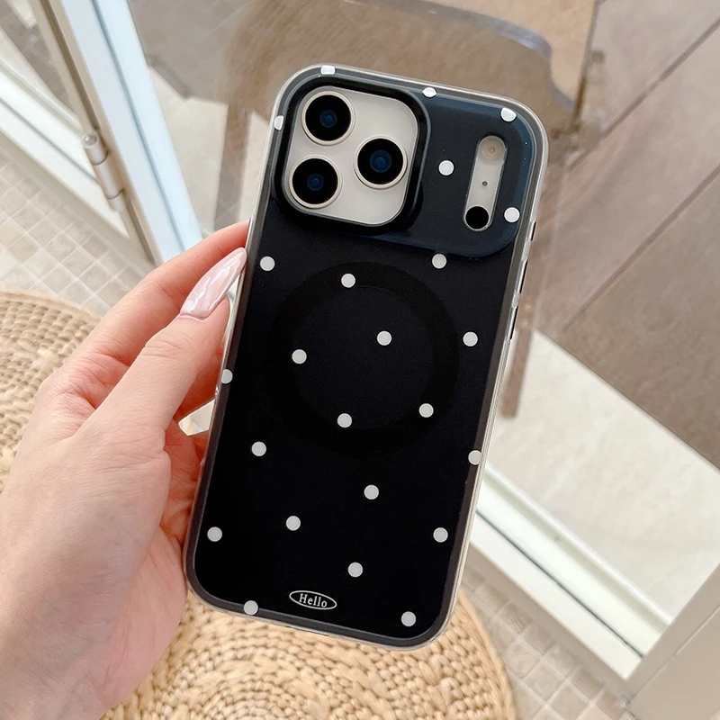Modne etui na telefon z motywem w kropki, obsługujące bezprzewodowe ładowanie, kompatybilne z iPhone 18, 17, 16, 15, 14 Pro Max, z funkcją Magsafe, 2 w 1, tylna obudowa. — zdjęcie produktu 5