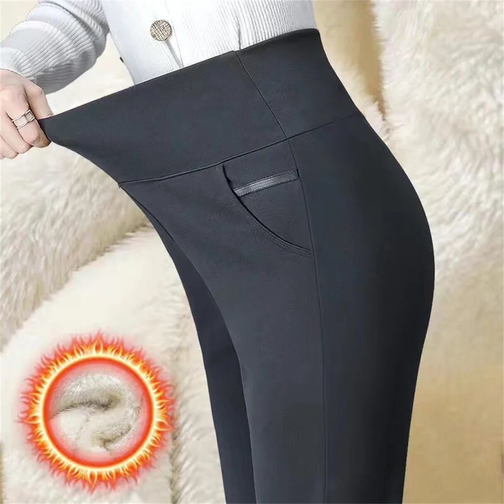 Warm Winter Pencil Pants Womens Fleecing Thermal Snow Plush Strench Lady OL Skinny Thichen Slim Trousers Femal Clothing Leggings