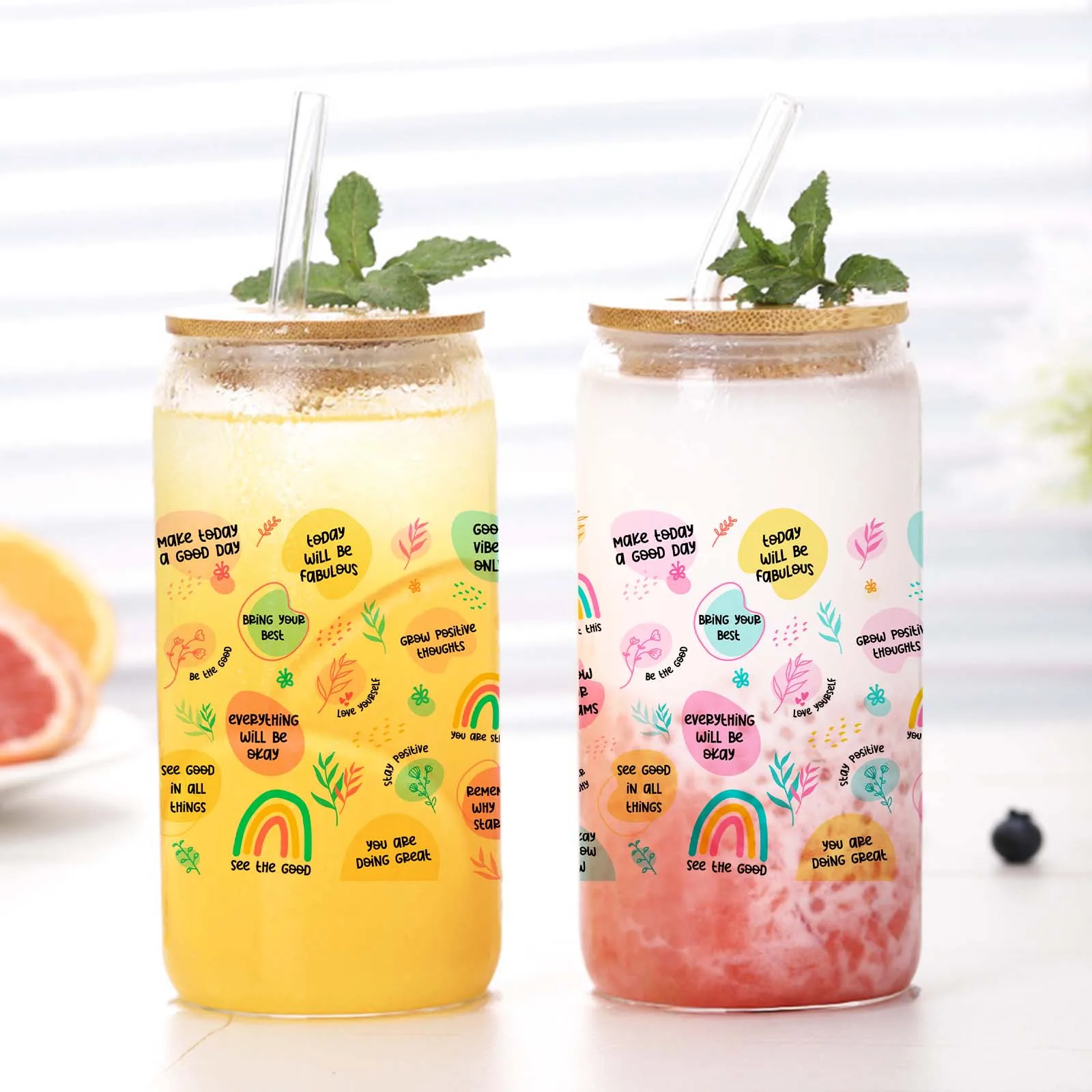 Inspiring Printed 16oz Sublimation Glass Can Soda Cup With Lid&Straw Coffee Glass Mug Holiday Season Gift Party Drinkare