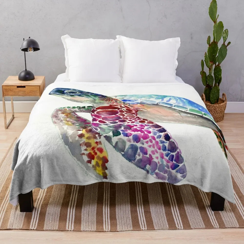 

Sea Turtle, Rainbow colors Throw Blanket Lightweight Cozy Blanket for Bed Sofa