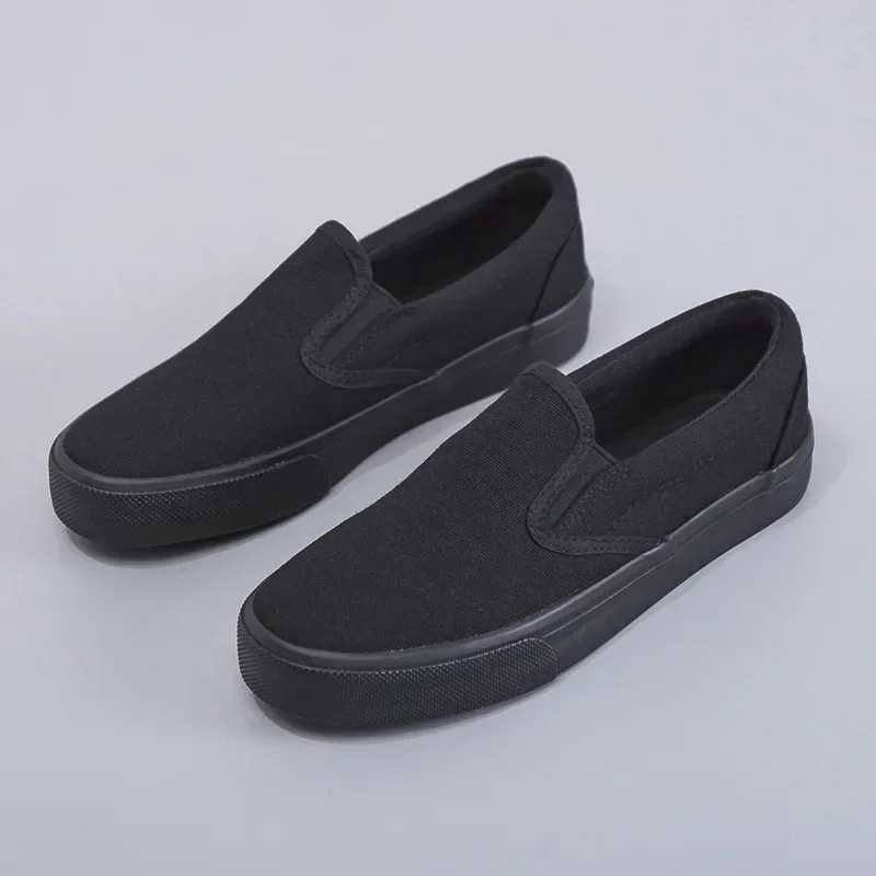 Solid Color Canvas Slip-on Shoes Anti Slip Outdoor Soft Soled Thick Bottom Flat Shoes Fashion Round Toe Comfortable Breathable