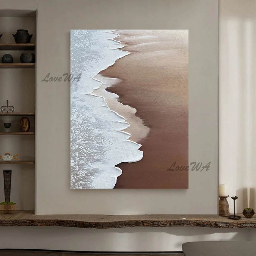 Handmade Abstract Art Picture, Unframed, Sea Wave Oil Painting, Thick Acrylic, Palette Knife Style, Seascape Design Canvas Wall