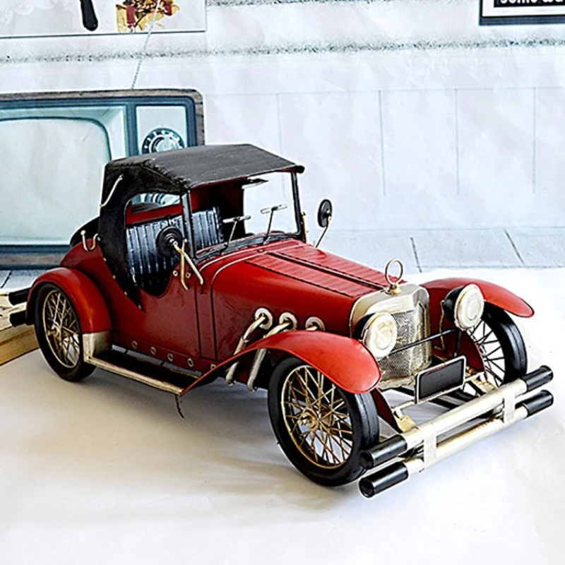 

European retro classic car model pure handmade wrought iron car model ornament home soft decoration jewelry props