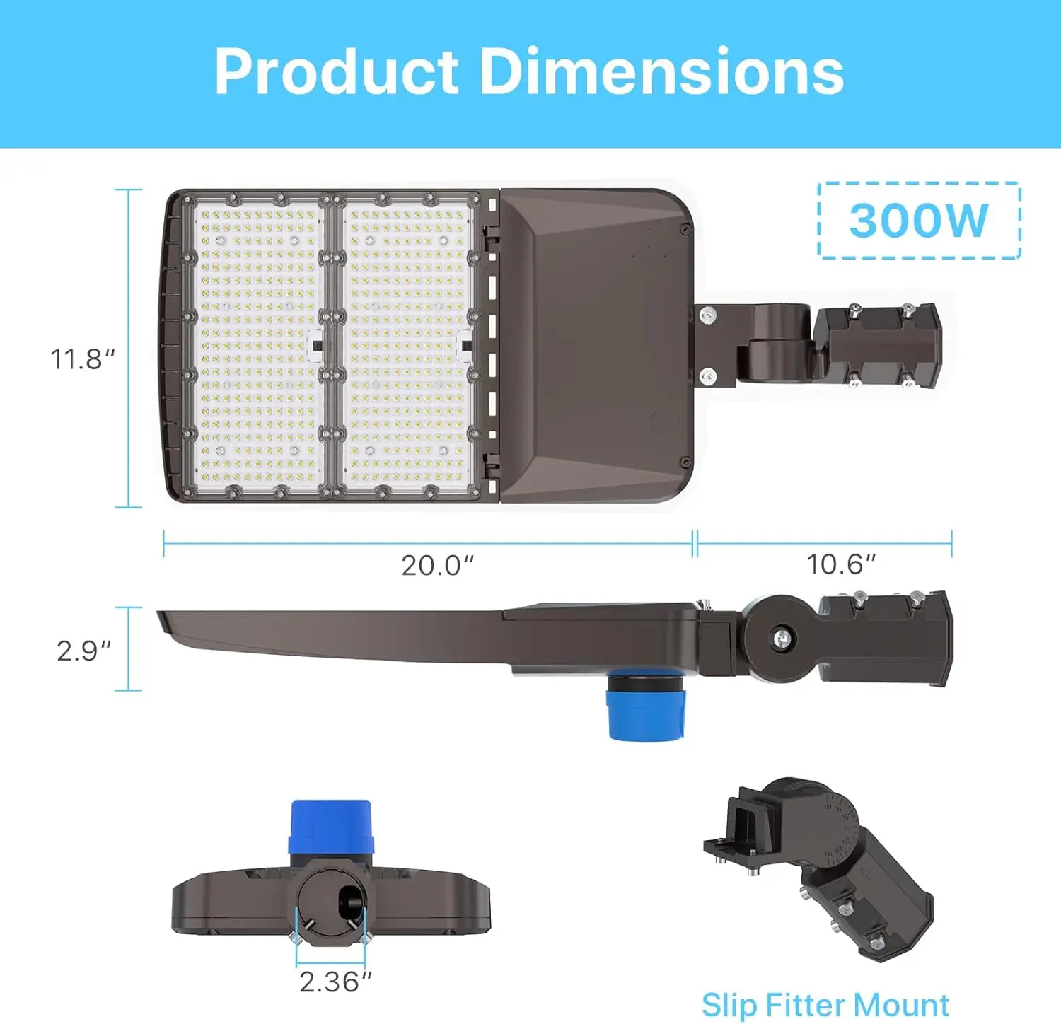 Luz de estacionamiento de 300W, paquete de 3 luces LED de 5000K, 45.000lm equivalente a luces LED con certificación HID UL