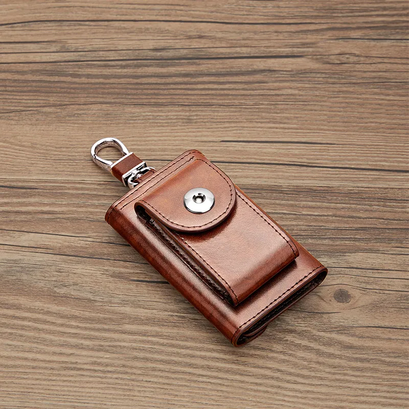 First layer cowhide new zipper large capacity key bag male head layer cowhide multi-functional car key bag key bag