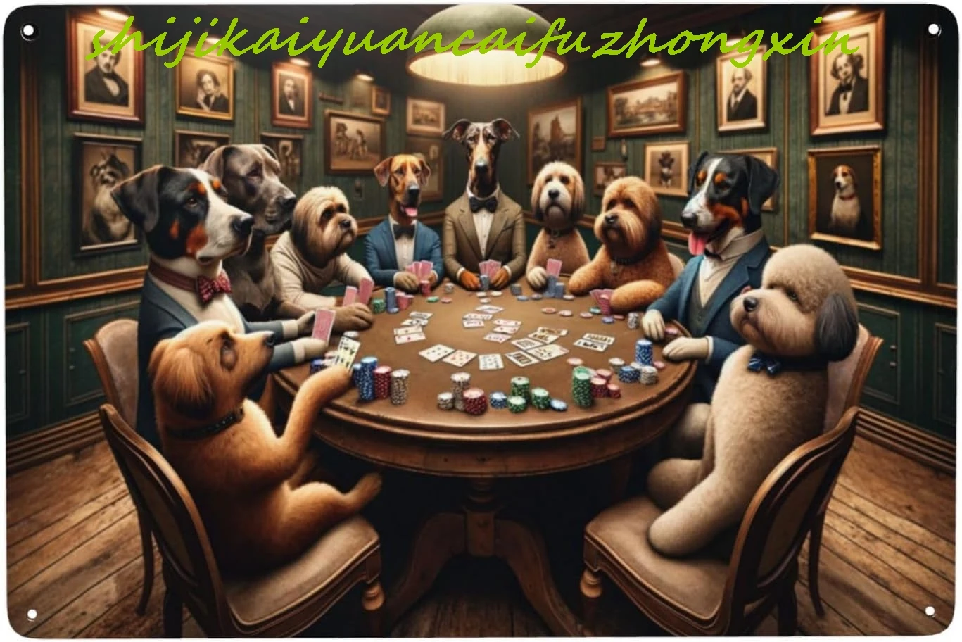 Canine Cardsharps Vintage-Inspired Metal Wall Art decor Humorous Dogs Playing Poker Tin Sign for Game Room, Bar, or Man Cave Dec