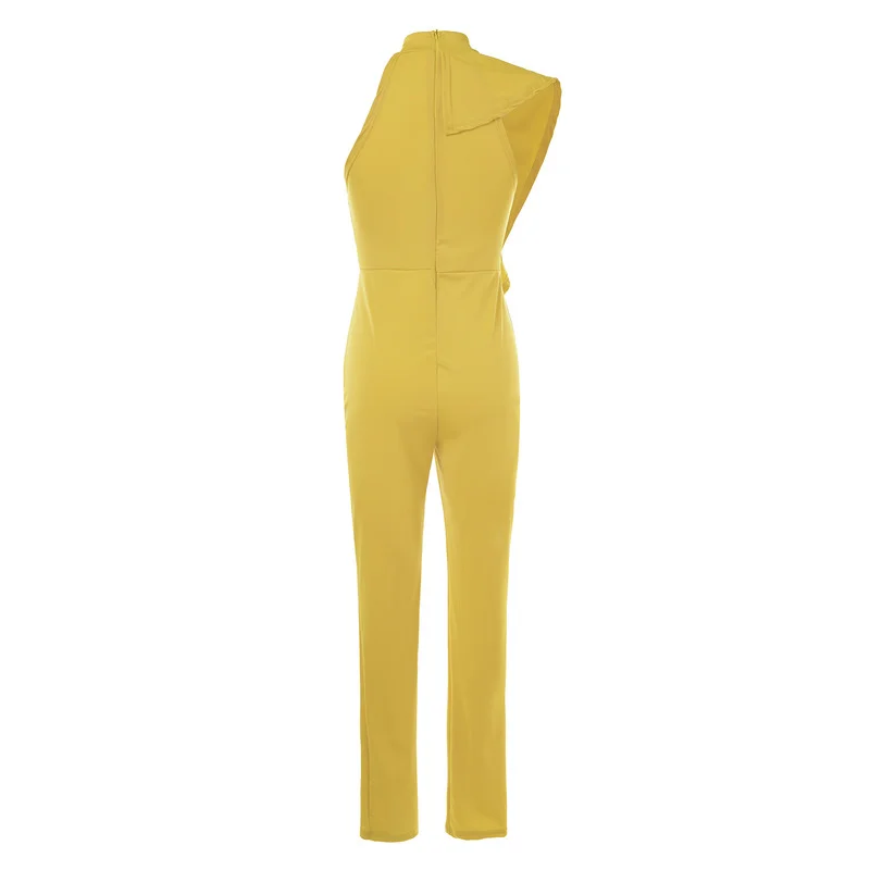 Elegante Ruches Casual Kantoor Jumpsuits Zomer Dames Mouwloze Off Shoulder Slanke Jumpsuits Hoge Taille Rechte Lange Playsuits