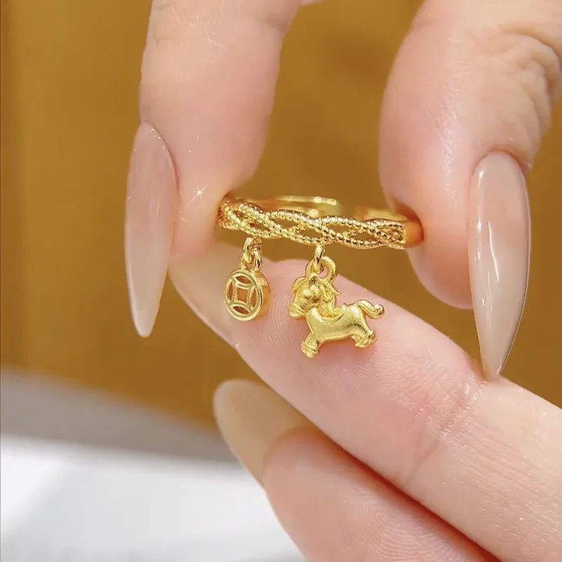 2026 New Year of the Horse Instant Money Ring Female Style Versatile Simple Opening Adjustable Ring for woman