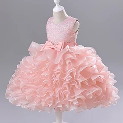 Princess Girls Sequin Layered Puffy Party Dresses Baby Kids High Quality Elegant Wedding Flower Girl Ball Gown Dress Clothing