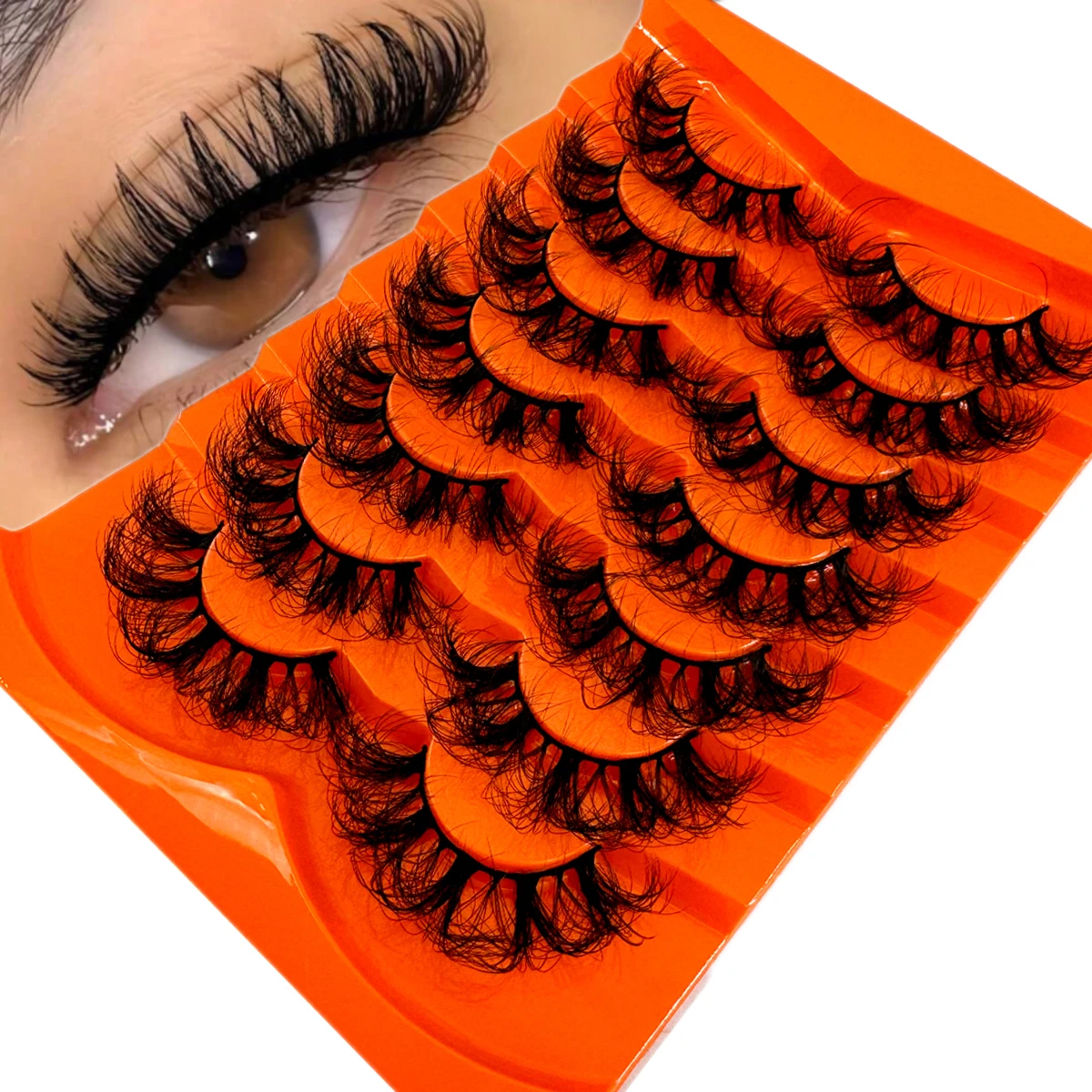 7 pairs of fake mink fluffy eyelashes dramatic D-roll strip-shaped eyelashes 9-20MM thick eyelashes fluffy curled false eyelashe
