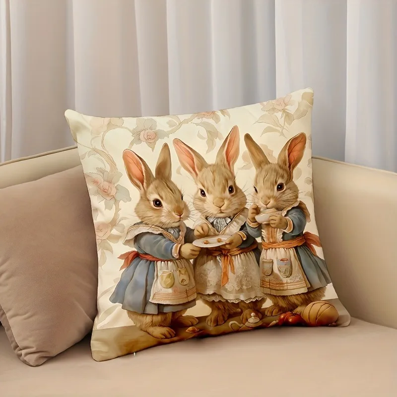 Easter Decoration Pillow Cover Rabbit Pattern Printing Cushion Cover Living Room Sofa Cushion Cover Bedroom Home Decoration Gift