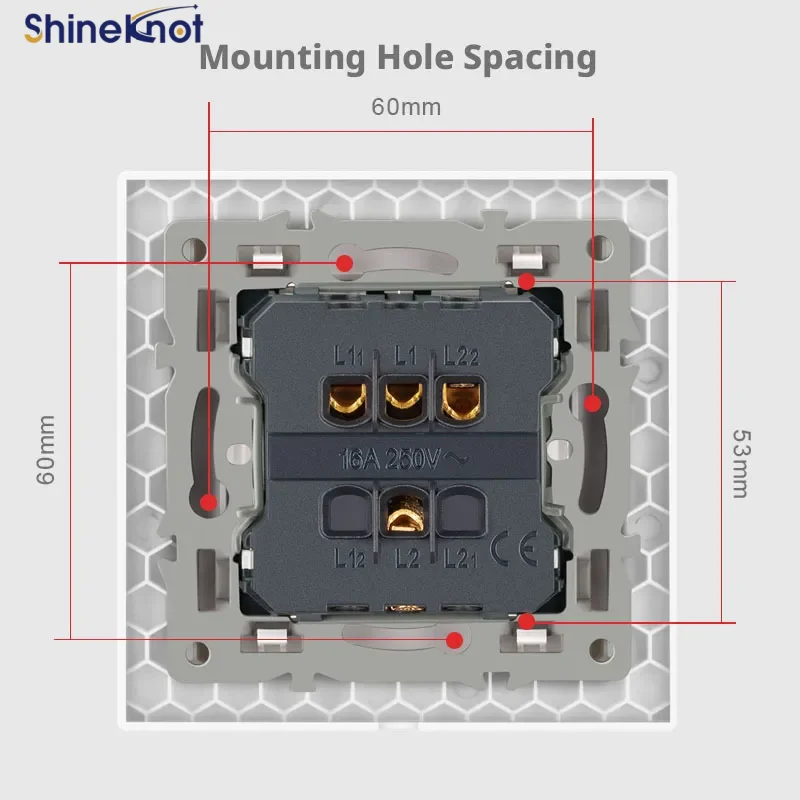 

Shineknot European Standard Electric Curtain Switch With Led Light Wall Automatic Reset Electric Lifting Roller Shutter Switch