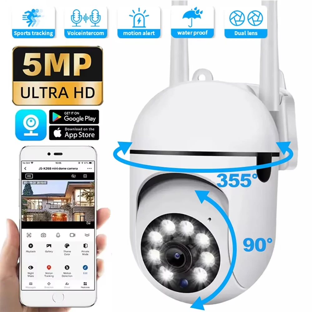 5MP Wireless Security Surveillance PTZ Camera Wifi IP Outdoor 4X Zoom Cameras AI Human Tracking Two-way Audio HD Night CCTV Cam