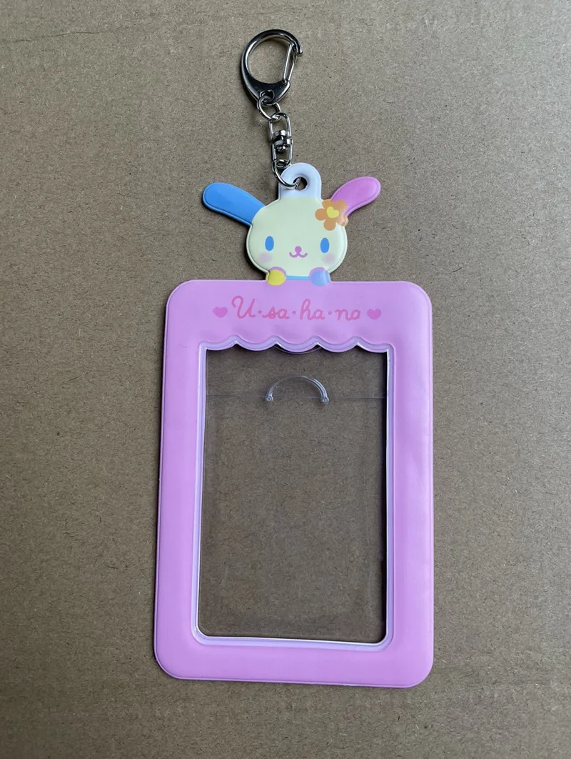 Usahana Photo Card Holder Case Kawaii Cute Bag Keychain Clip Cartoon Bunny Idol Photo Display Pass Case Key Chain Keyring