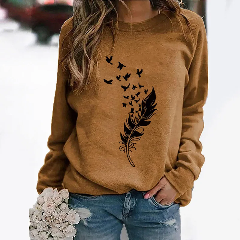 Women Fashion Winter Womens Casual Long Sleeve Tops Ladies Print Sweatshirt high quality materials