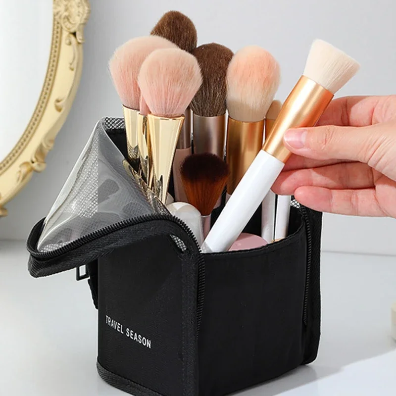 Tragbare Aufbewahrungstasche für Augenbrauenstifte mit großer Kapazität, Make-up-Pinsel, leichte Reise-Kosmetik-Schutznetztasche, leicht zu tragen