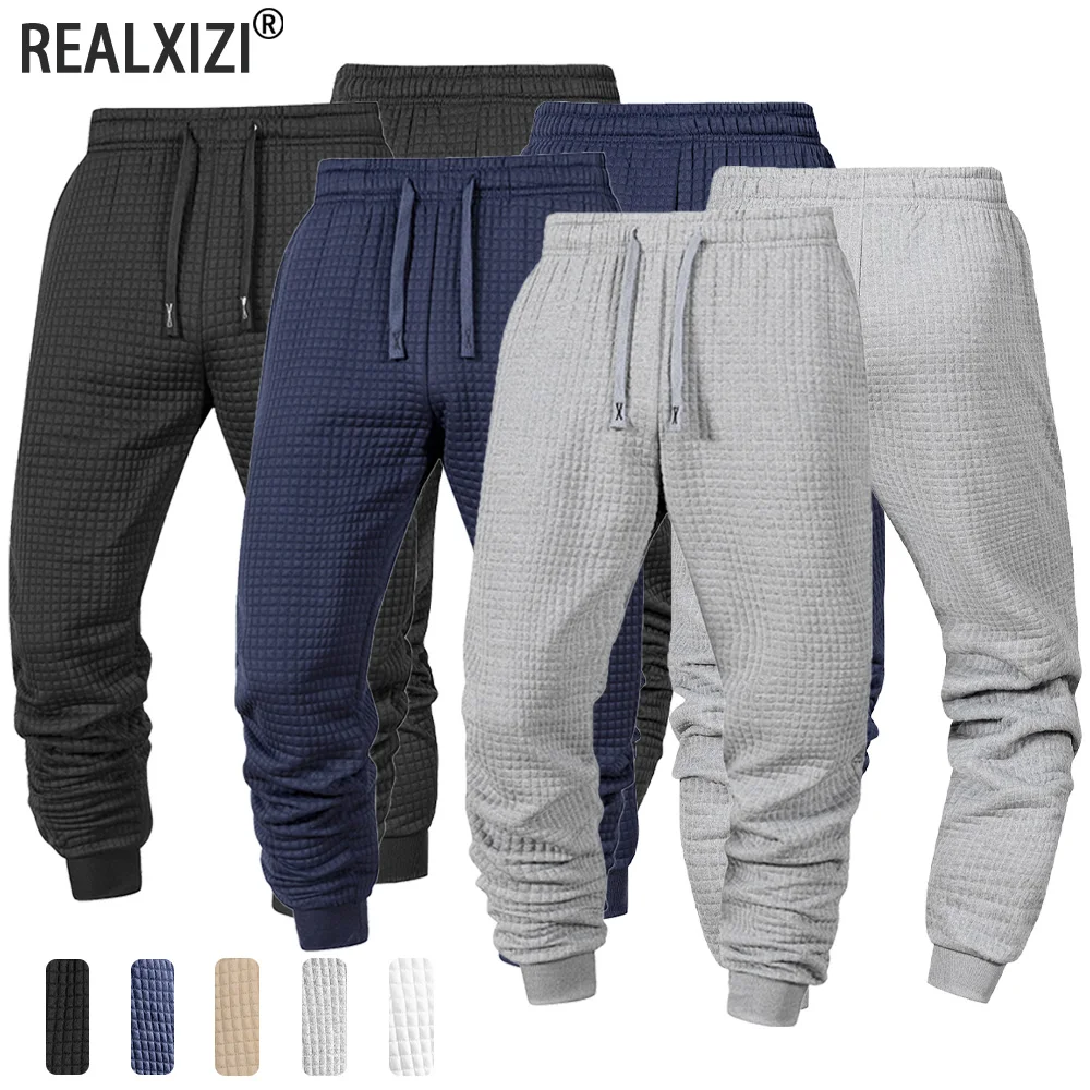 

Men's Jogging Sports Pants Solid Color Daily Casual Sweatpants Jacquard Check the Four Seasons Trousers Male Straight Trouse