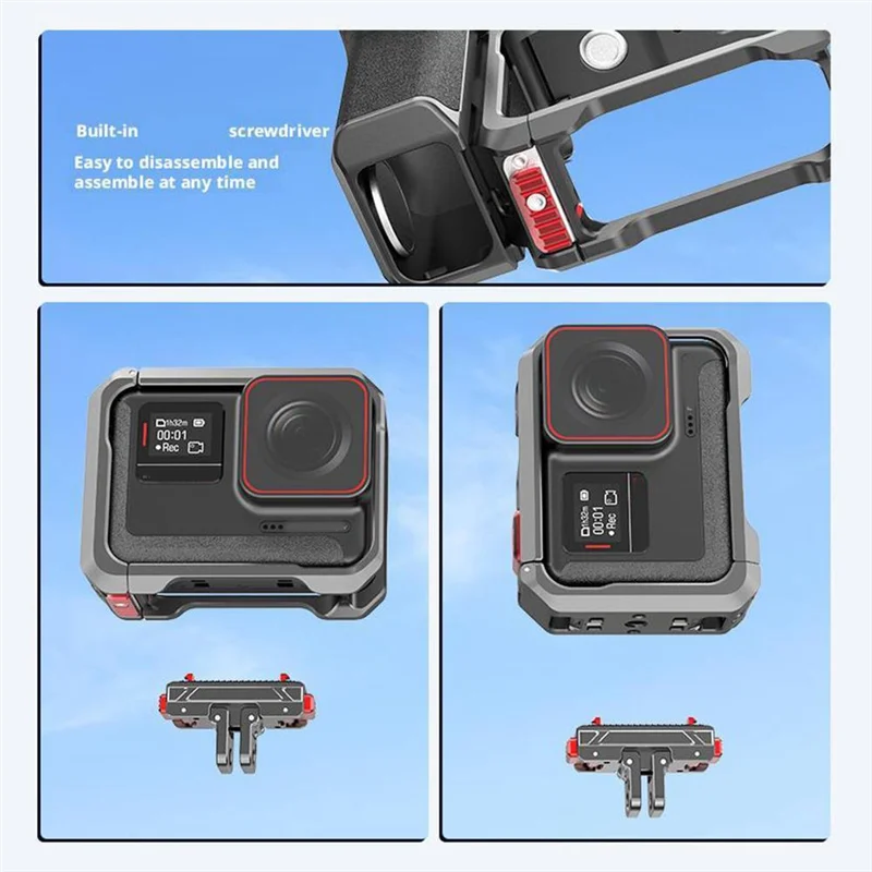 حامل قفص قبضة الكاميرا سريع التحرير لـ Insta360 Ace Pro 2/1 مع دعامة تمديد زر المصراع