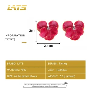 Red and blue nail polish bark for women, Korean fashion, five petals, crystal, beautiful, cute, girls, ear decoration 10 Main Sales Red Earring - №6
