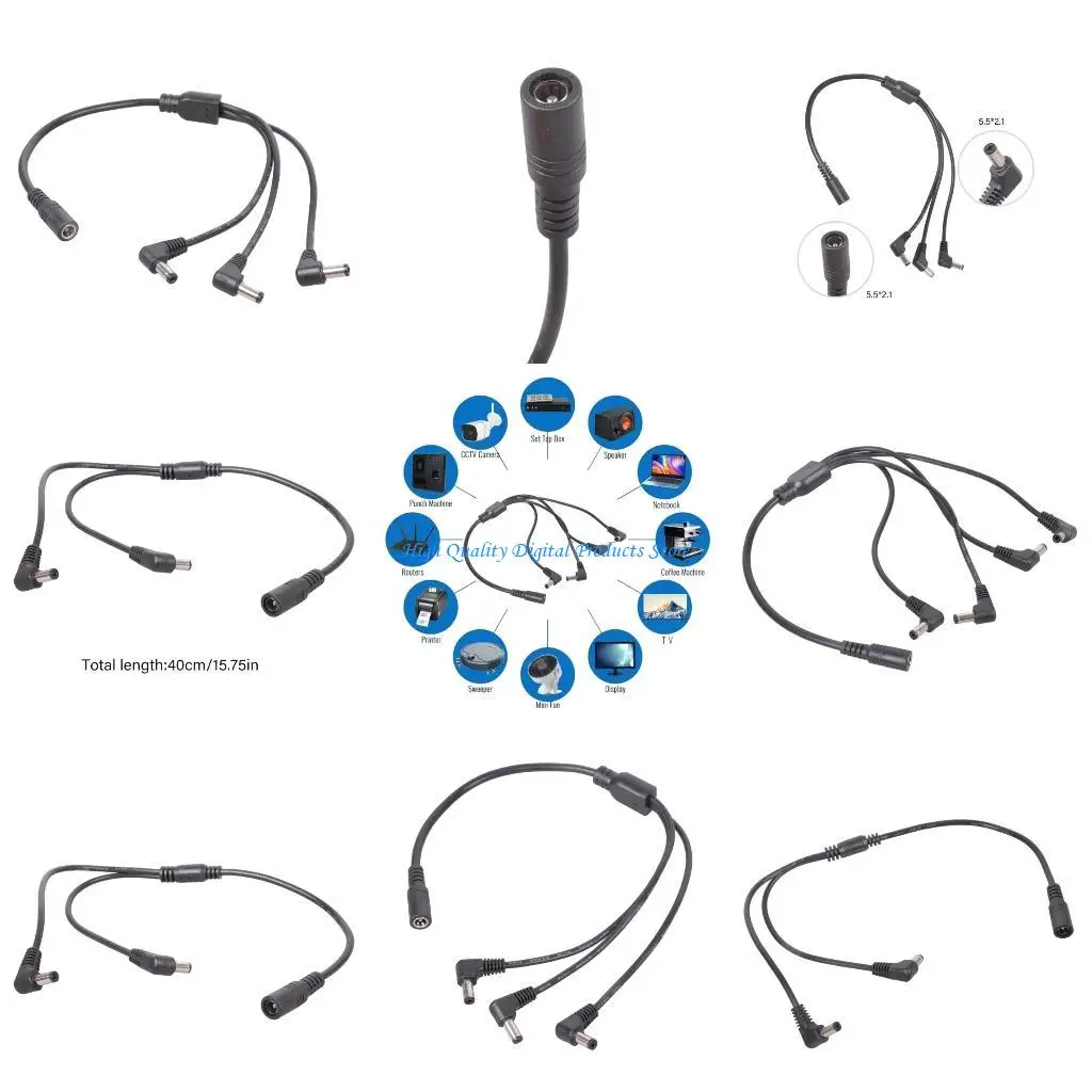 

U2JE DC5521 Extension Cable 5.5x2.1mm Y Splitter 1 Female to 2/3/4 Male 40CM 15.75in