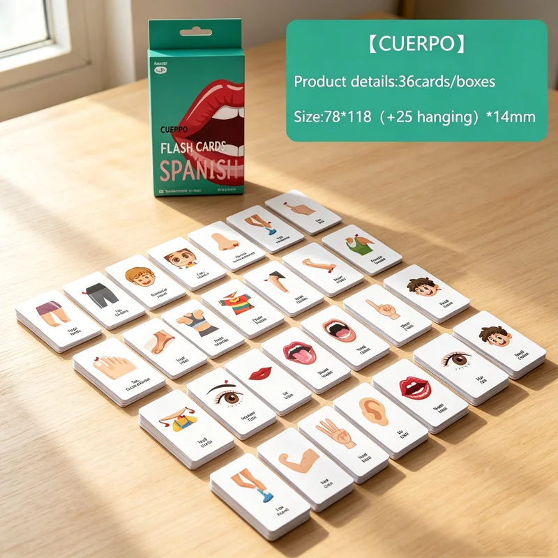 Colorful Spanish Flash Cards: 36 Alphabet & Word Cards – Fun Way to Learn Spanish