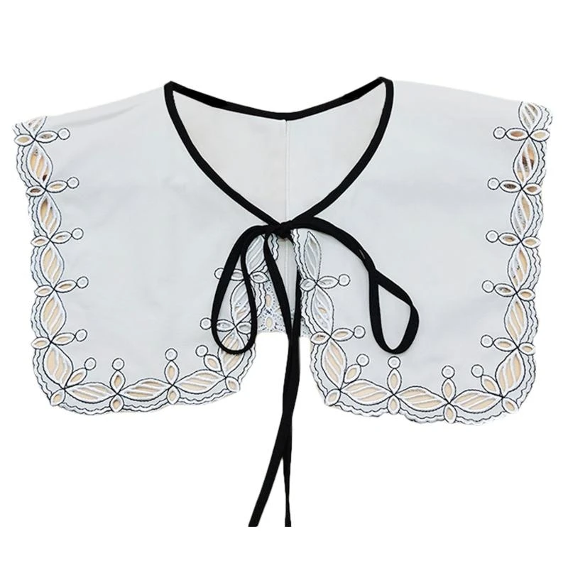 

Women Square Big Shawl Fake Collar Embroidery Trim Lace-Up Scarf