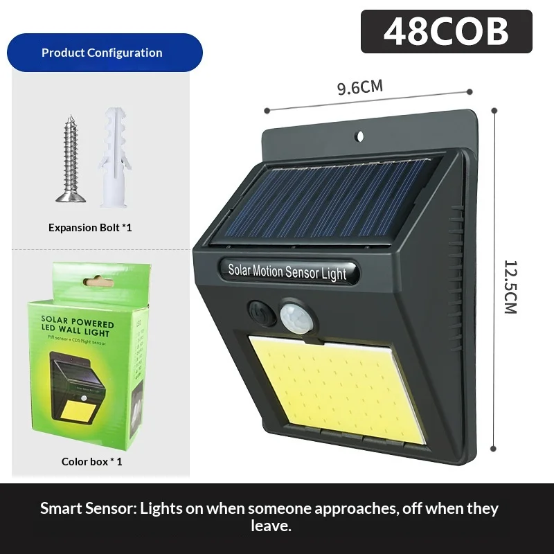 COB Solar Wall Light Outdoor Garden Motion Sensor Waterproof LED Bright Lamp Yard Pathway Security Lighting Auto On Off Reusable