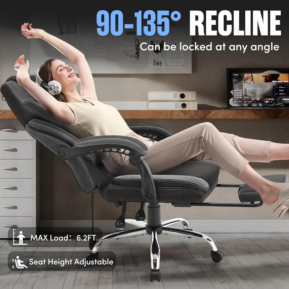 كرسي مكتب تنفيذي كبير وطويل مريح مع مسند للقدمين، مقعد عريض جدًا، دعم قطني قابل للتعديل لـ Comfortable High Bac