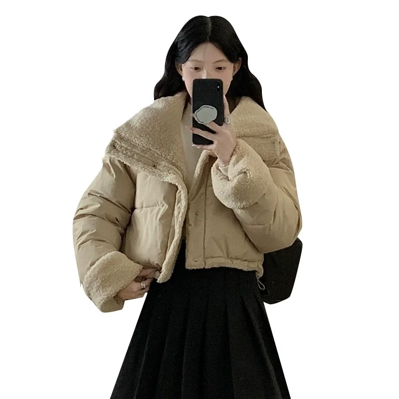Winter Coat Women Korean Lapel Imitation Lamb Wool Cotton Padded Jacket Loose Double-sided Wearing Bread Cotton Clothing Female