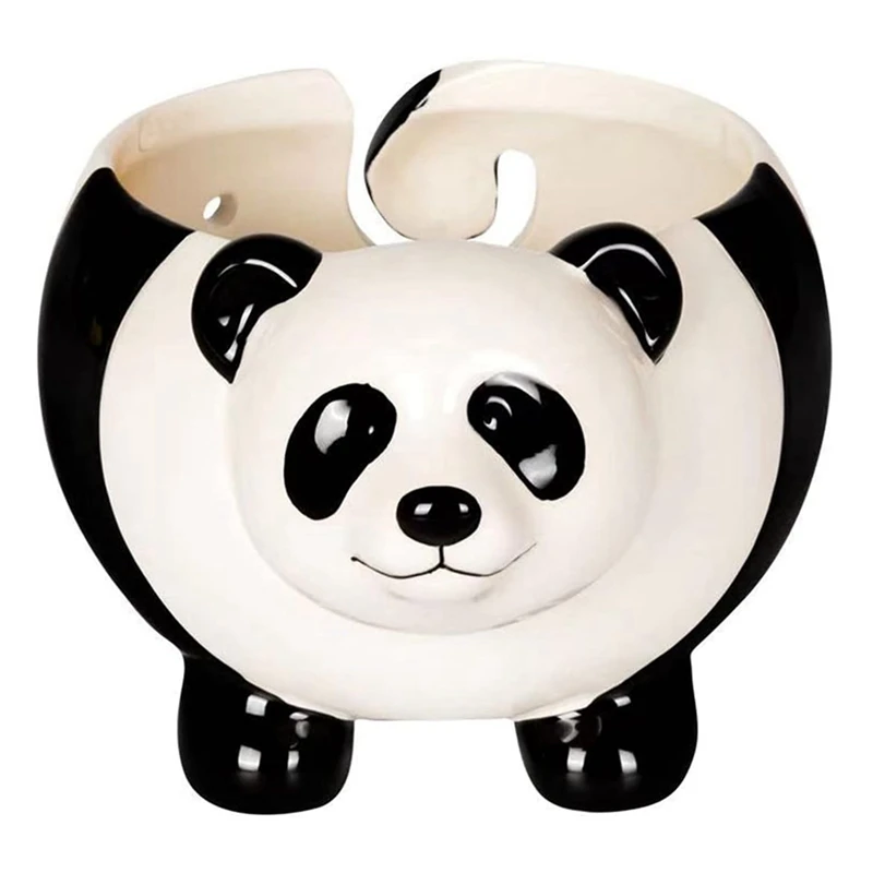 Panda Shape Yarn Bowl, Knitting Wool Storage Basket Round With Holes, Ceramic Glossy Surface Exquisite Texture, Easy To Use