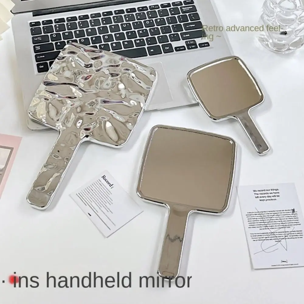 Portable High Definition Handheld Mirror Liquid Shape Silver Makeup Mirror Fashion Ins Vanity Mirror Women