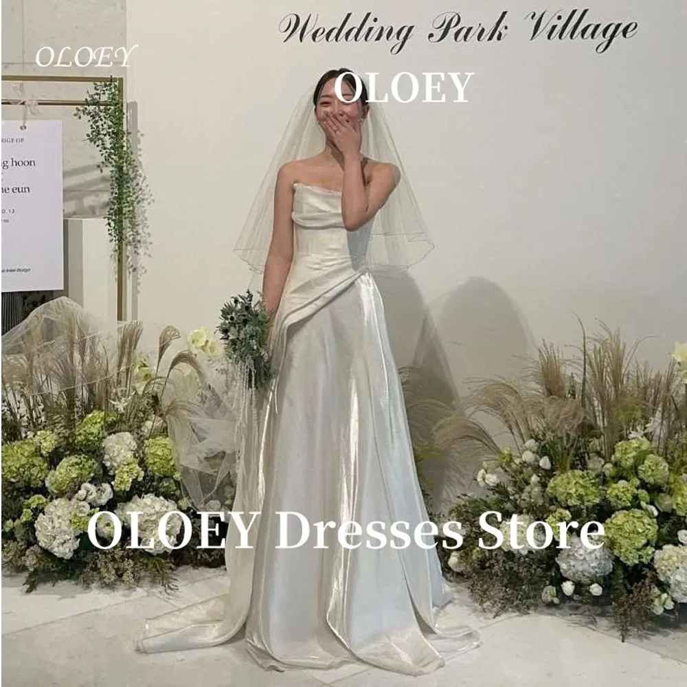 

OLOEY Elegant Silk A Line Wedding Dresses Korea Photo shoot Strapless Floor Length Bridal Gowns Corset Back Customized Mariage