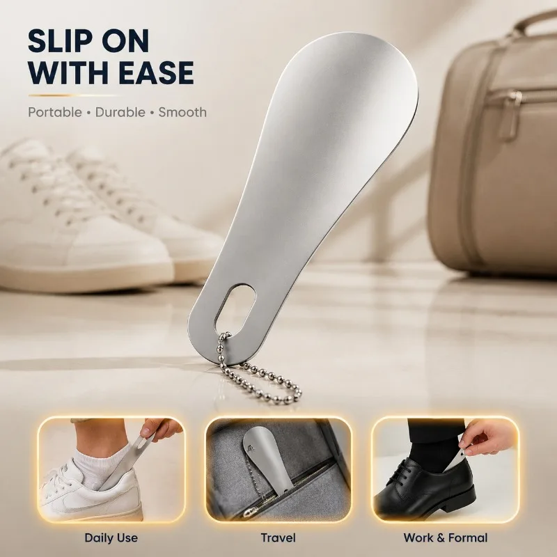 Stainless Steel Shoe Horn Labor-saving Shoe Lifter Multi Size Metal Shoehorn Bend Free Foot Wearing Tool Daily Household