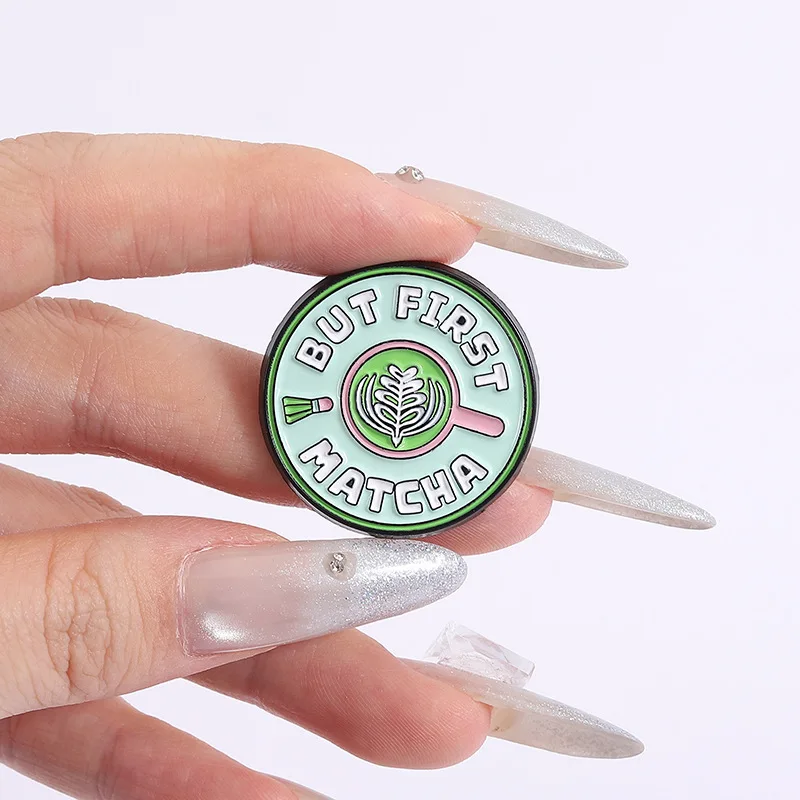 Cartoon Green Tea Matcha Badge Brooch Pins Cute Sweet Soft Drink Enamel Lapel Pin Accessory On Backpack Clothing Ornament Gift F