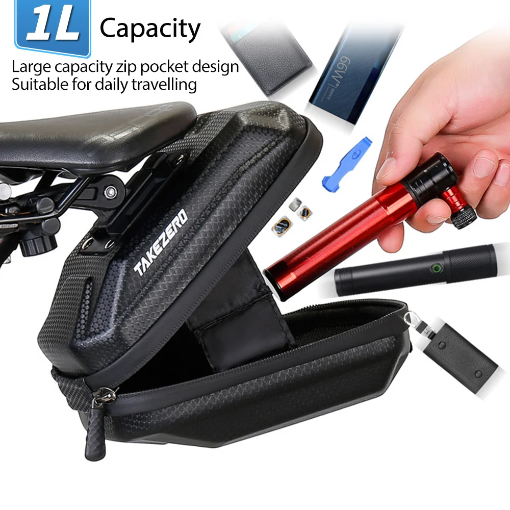 Portable Adjustable Bicycle Saddle Bag Large Capatity Bicycle Storage Saddle Bag Quick Release Hard Shell Bike Seatpost Rear Bag