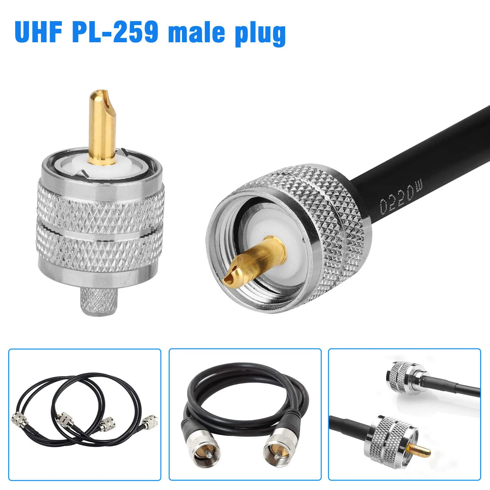 Imagem -03 - Uhf Pl259 Conectores de Friso Masculino para Rg58 Rg142 Lmr195 tipo Cabo Coaxial Adaptador 10 Peças