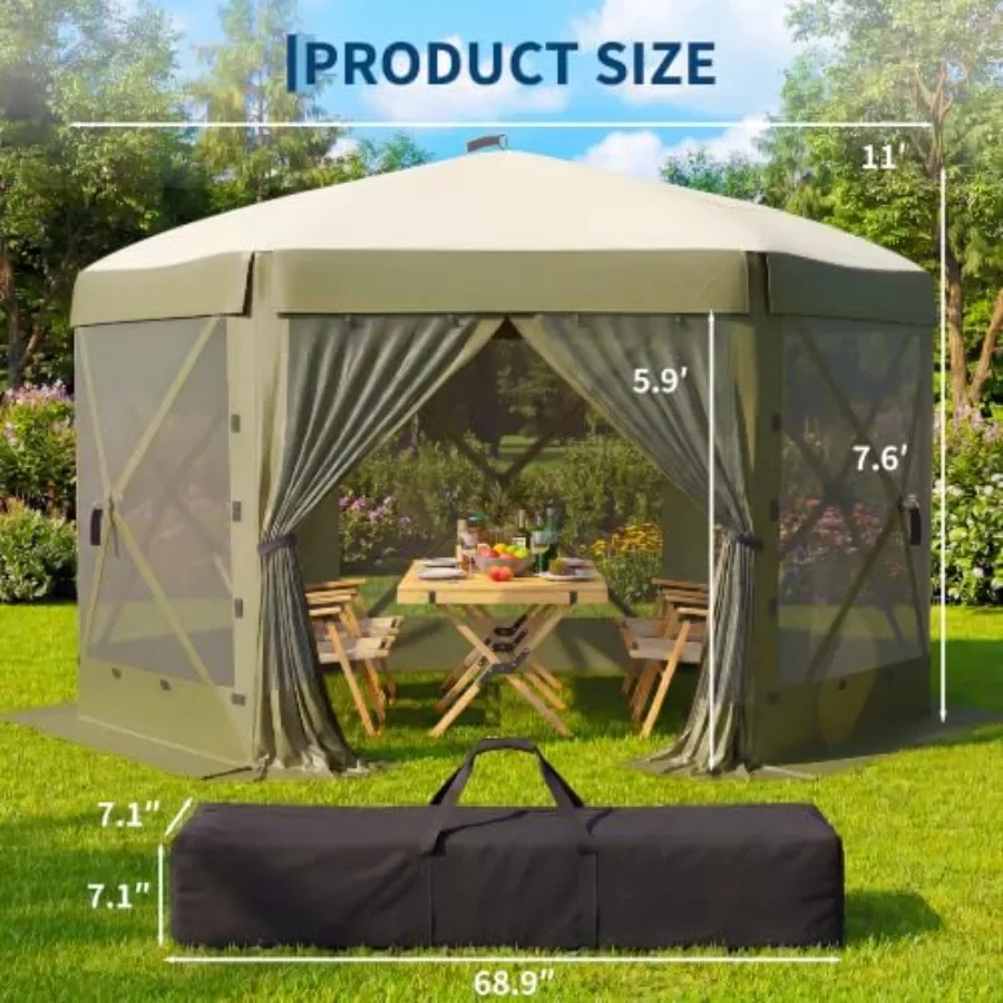 Feet 6-Sided Pop Up Gazebo Screen Tent with Mesh Panels