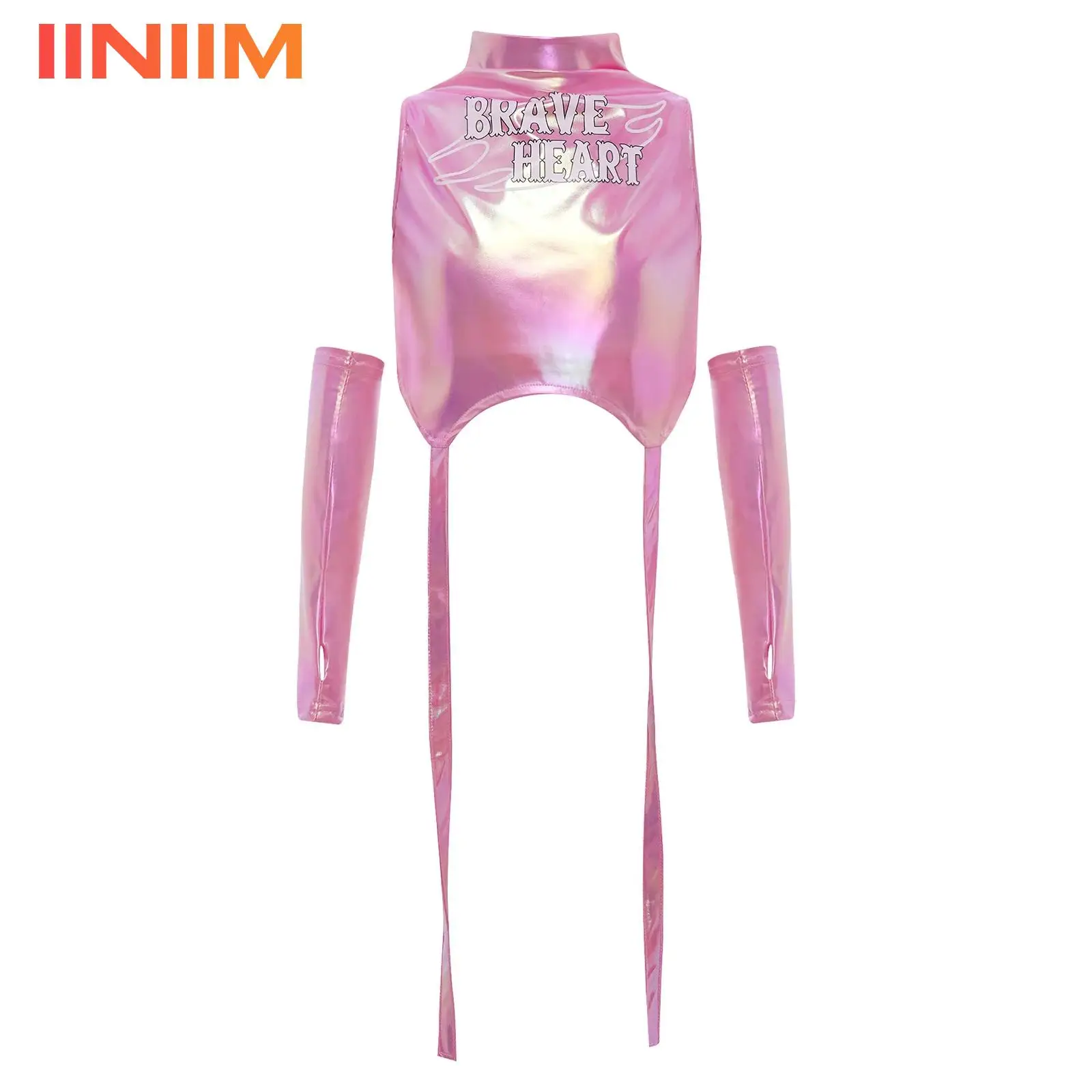 

Детский танцевальный топ для девочек с стразами, для джазовых и хип-хоп танцев, костюм для выступлений, укороченный металлический топ без рукавов с круглым вырезом